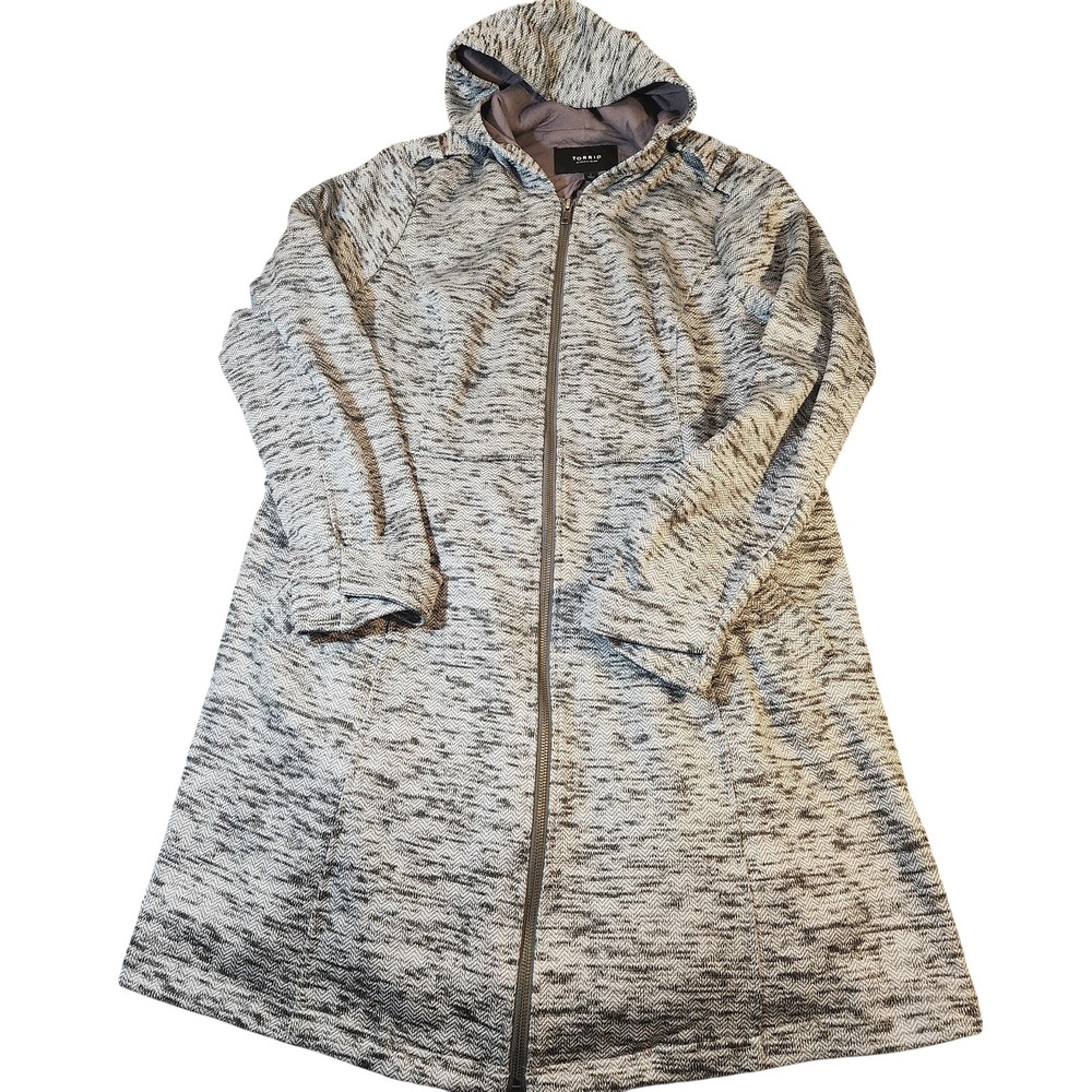 Torrid Jacket Womens 1‎ Gray Black Hooded Full Zip Long Coat Plus Size Patterned